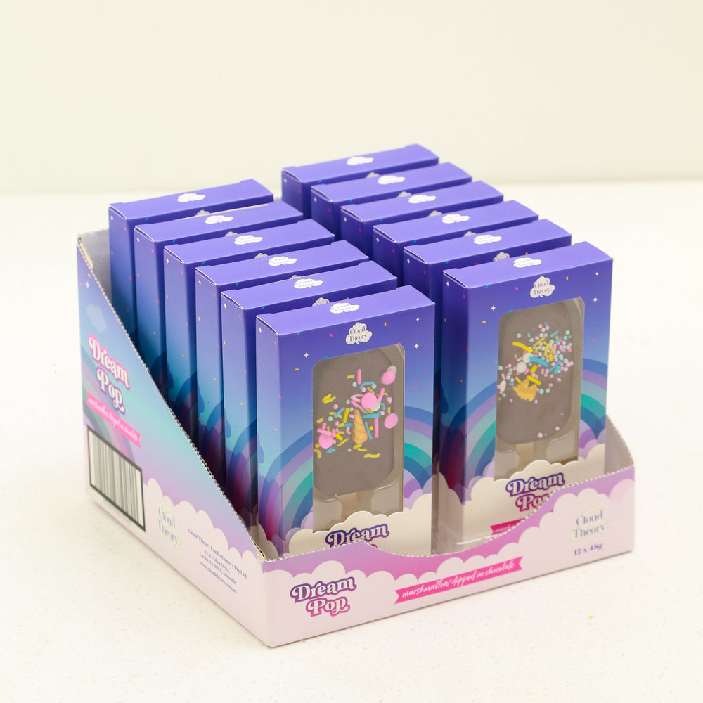 Vanilla marshmallow popsicle dipped in creamy chocolate and topped with rainbow unicorn sprinkles, styled on a pastel background β Marshmallow Dream Pop by Cloud Theory