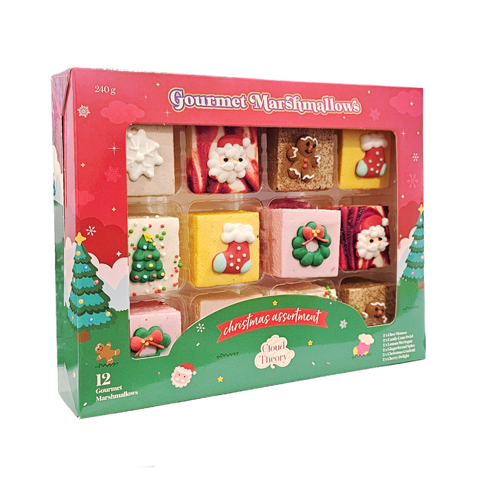 Angled view of the Cloud Theory 12-piece Christmas Assortment gift box