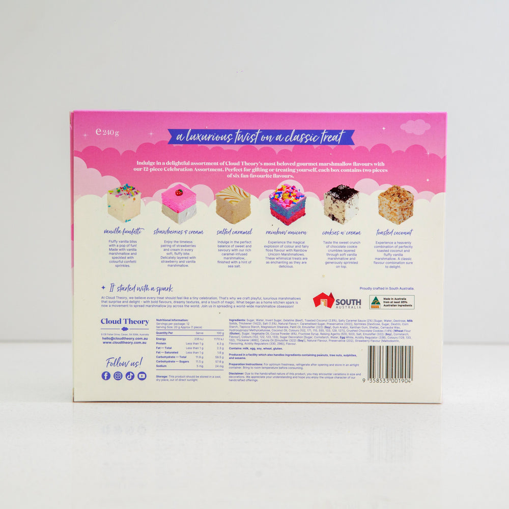 Back of a dessert packaging box with images and text on a white background